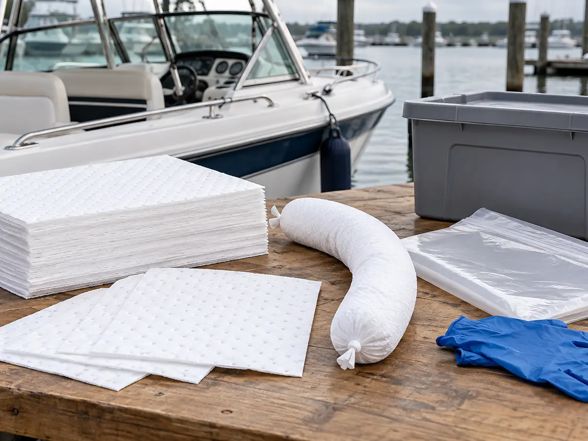 Unbranded oil-only pads and sock with gloves and disposal supplies
