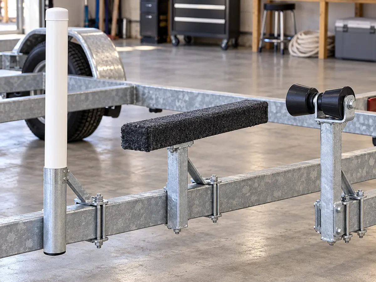 Unbranded post, carpeted bunk-board and roller boat-trailer guide-on categories shown separately