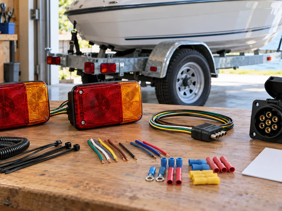 Illustrative unbranded trailer lighting components shown disconnected