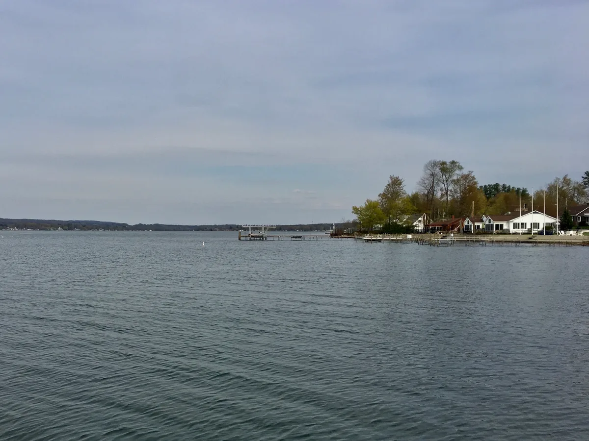 Chautauqua Lake viewed eastward from a public boat launch in Lakewood